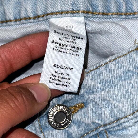 & Denim Loose & Baggy Fit Jeans Womens 14 Blue Denim Cotton Mid Waist Frayed Hem - Picture 6 of 9